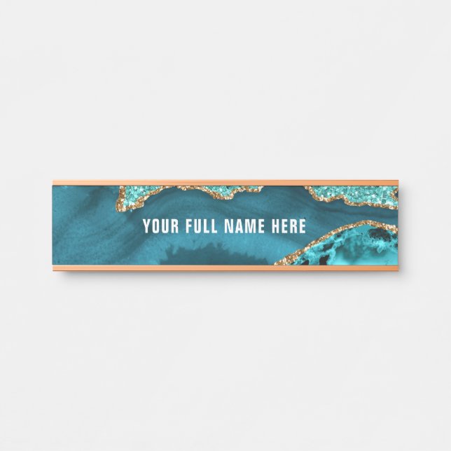 Aquamarines Blue-Gold-Marmor-Individuelle Name-Tür Türschild (Vorderseite )