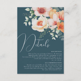 Aquamarines Blue Orange Peach Floral Wedding Detai Begleitkarte