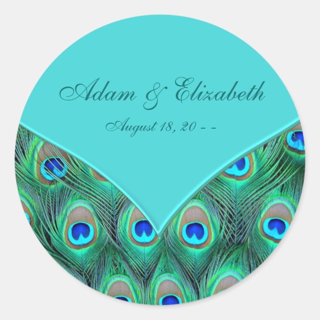 Aquamarines Blue Peacock-Gastgeschenk Hochzeit Runder Aufkleber (Vorderseite)