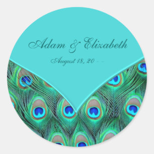 Aquamarines Blue Peacock-Gastgeschenk Hochzeit Runder Aufkleber