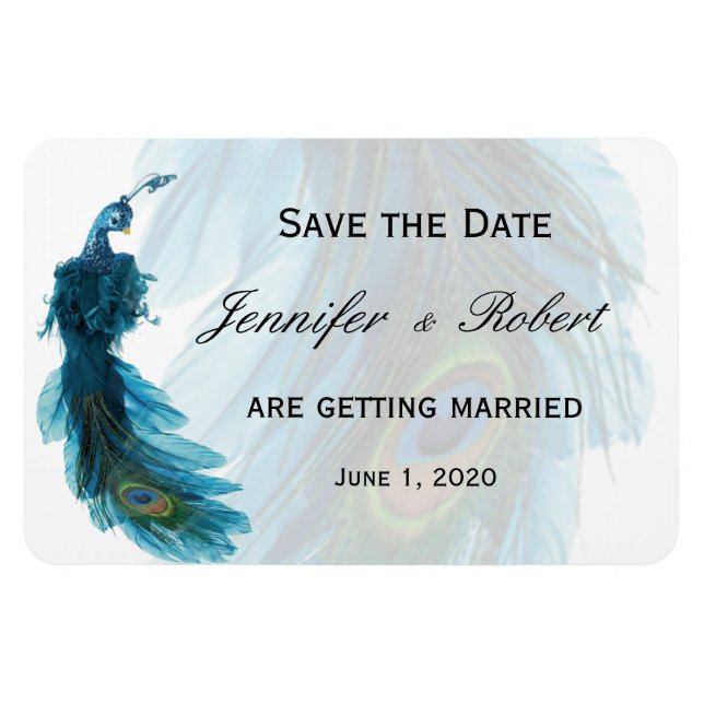 Aquamarines Blue Peacock Plume Wedding Magnet (Horizontal)