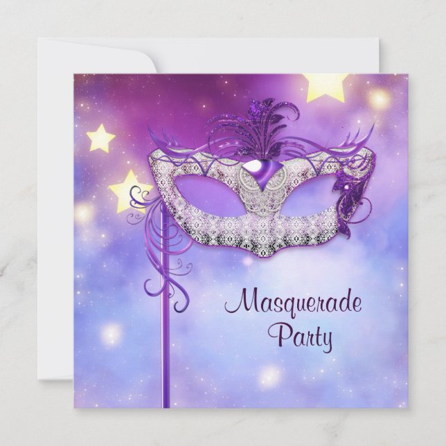 Aquamarines Blue Pink Lila Masquerade Party Einladung (Vorderseite)