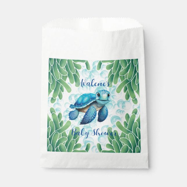 Aquamarines Blue Sea Turtle Seaweed Boy Baby Dusch Geschenktütchen (Vorderseite)