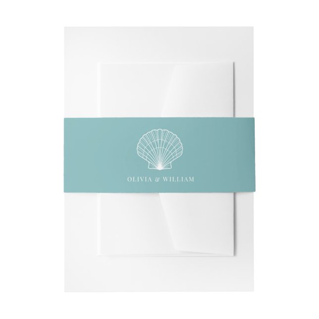 Aquamarines Blue Seashell Beach Minimal Wedding Einladungsbanderole (Vorderseite Beispiel)