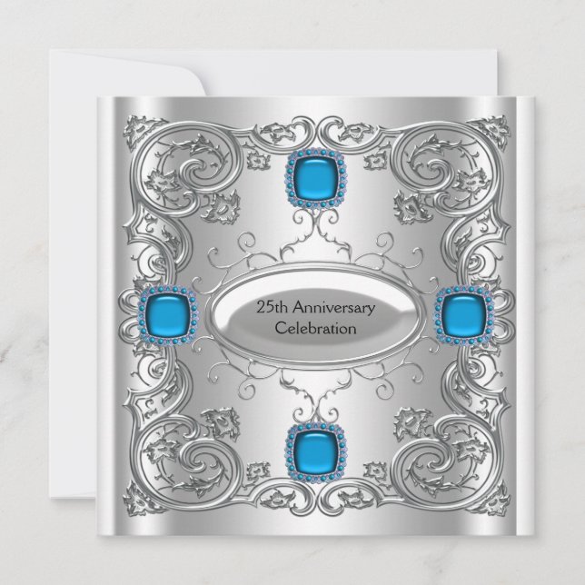 Aquamarines Blue Silver Jubiläum Party Einladung (Vorderseite)