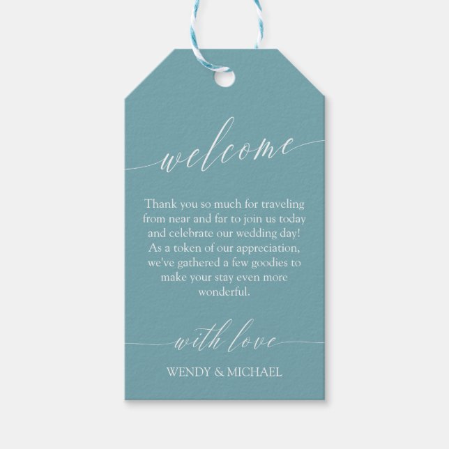 Aquamarines Blue & White Wedding Willkommen Geschenkanhänger (Vorderseite)