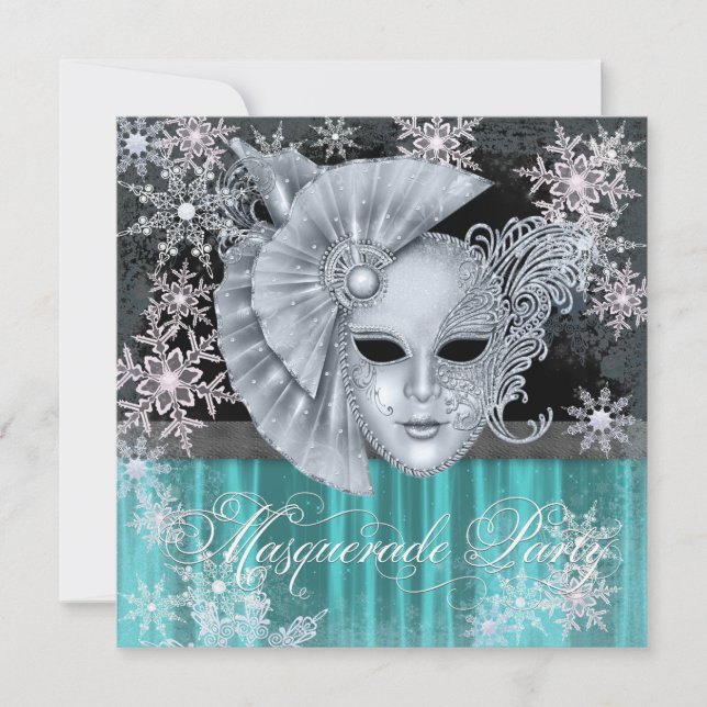 Aquamarines Blue Winter Wonderland Masquerade Part Einladung (Vorderseite)