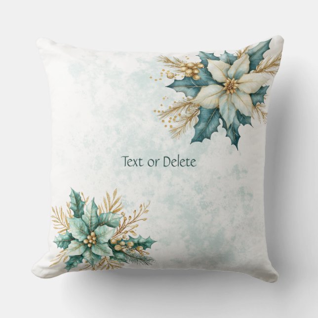 Aquamarines Blumenkissen mit Wasserfarbe Kissen (Vorderseite)