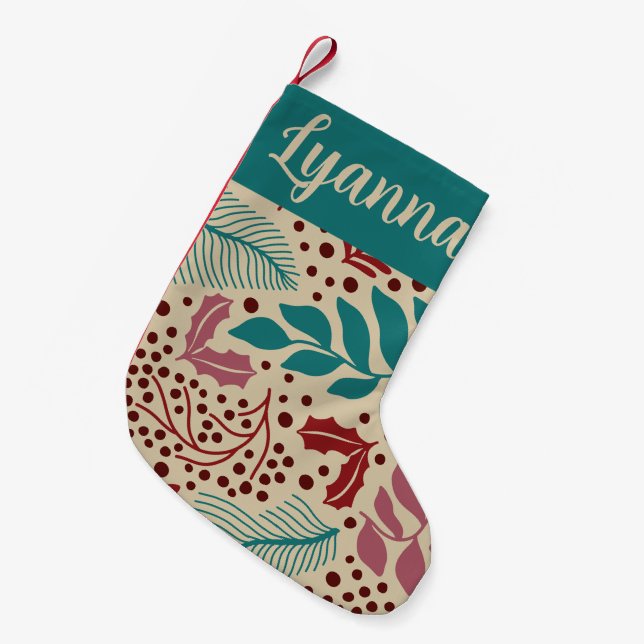 Aquamarines Blumenmuster Retro Gemütliche Weihnach Kleiner Weihnachtsstrumpf (Vorderansicht (hängend))