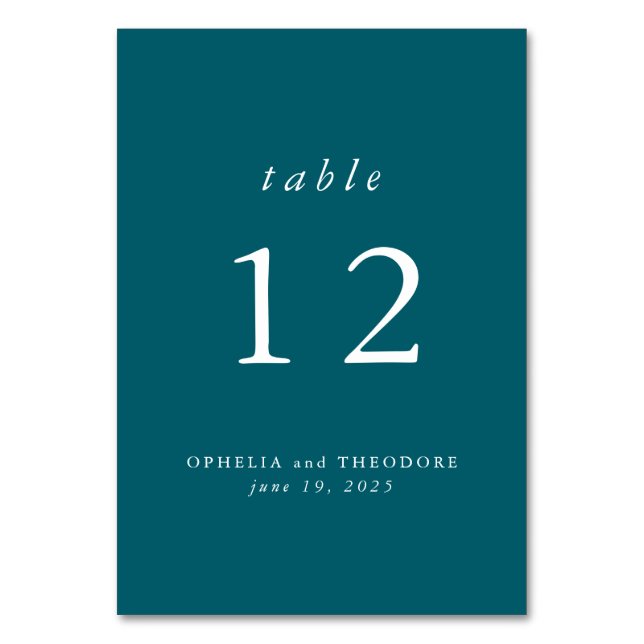 Aquamarines botanisches Hochzeitssemble für Wasser Tischnummer (Vorderseite)