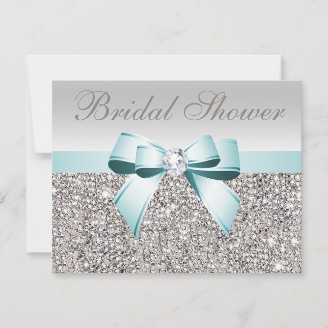Aquamarines Bow-Image-Brautparty für die Silver-Se Einladung (Vorderseite)