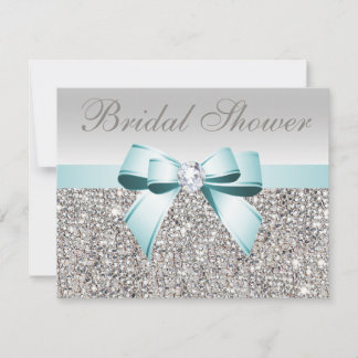 Aquamarines Bow-Image-Brautparty für die Silver-Se Einladung