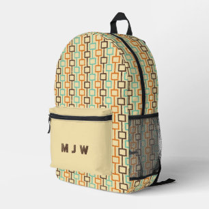 Aquamarines braunes Orange Retro geometrisches Mus Bedruckter Rucksack
