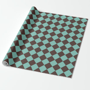 Aquamarines braunes Schachbrett Diamant Muster Geschenkpapier