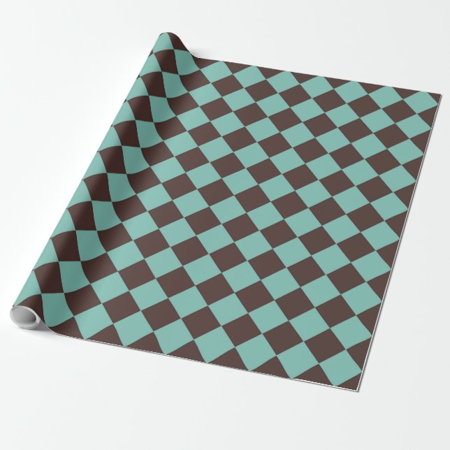 Aquamarines braunes Schachbrett Diamant Muster Geschenkpapier (Ungerollt)