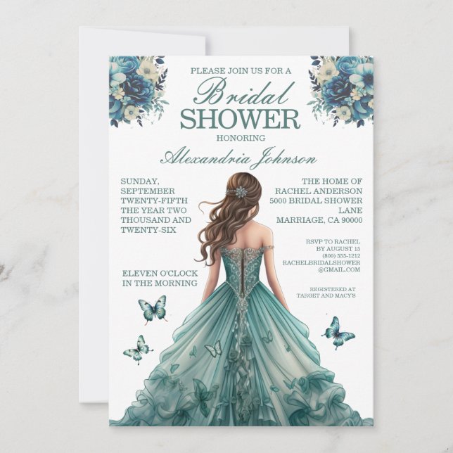 Aquamarines Brautparty Extravagante Kleidung Einla Einladung (Vorderseite)