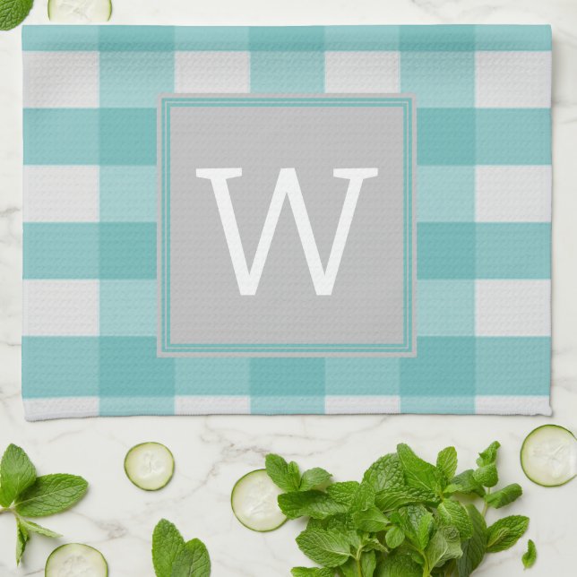 Aquamarines Buffalo Kariert Monogramm Handtuch (Gefaltet)