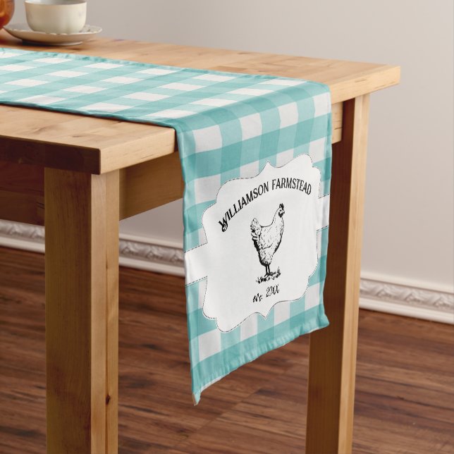 Aquamarines Buffalo-Kariertes Hühnchen Kurzer Tischläufer (Beispiel)