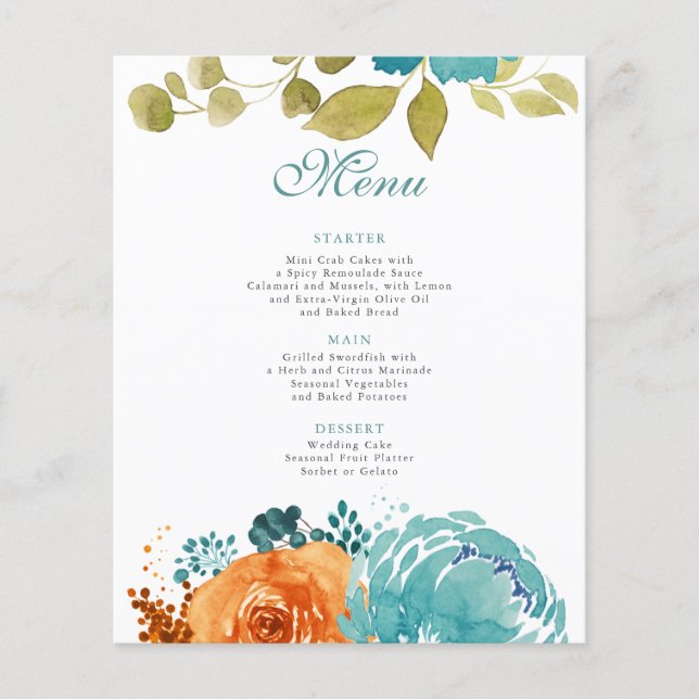 Aquamarines Burnt Orange Terracotta Hochzeit im He Flyer (Vorne)