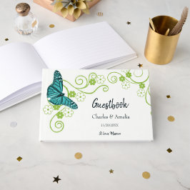 Aquamarines Butterfly Floral Wedbook Gästebuch