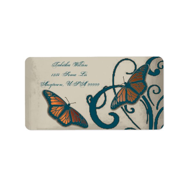 Aquamarines Butterfly Swirt-Adressetikett Adressaufkleber (Vorne)