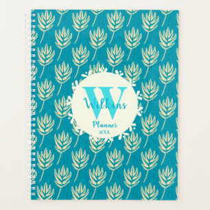 Aquamarines Cream Palm Leaf Botanische Art Deco Planer