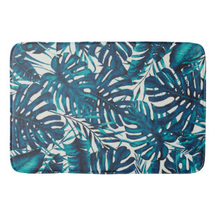Aquamarines Cyan Green Tropical Palm Blätter Summe Badematte