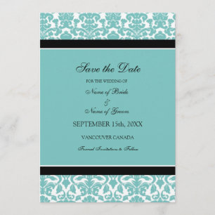 Aquamarines Damast-Foto, das Save the Date Karte