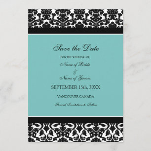 Aquamarines Damast-Foto, das Save the Date Karte