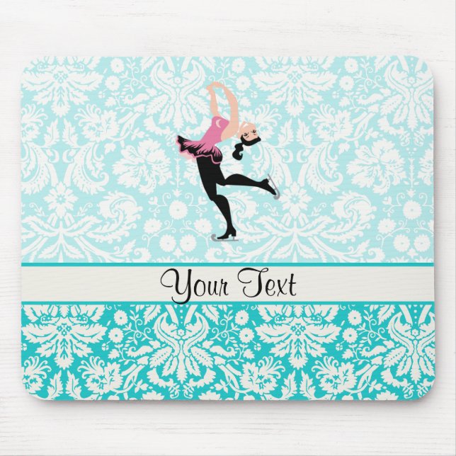 Aquamarines Damast-Muster-Eis-Skaten Mousepad (Vorne)