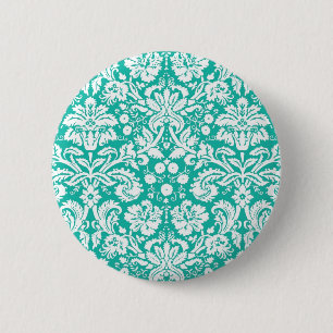 Aquamarines Damastmuster des Aqua-Türkises Button