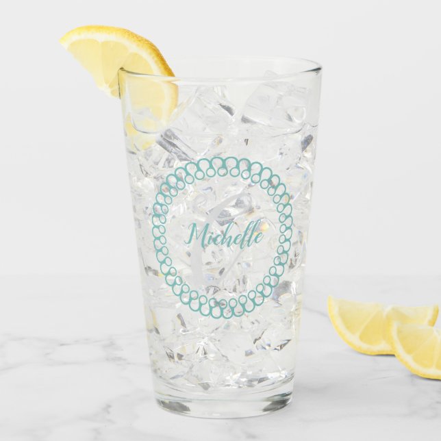 Aquamarines dekoratives Circle Monogramm Trinkglas Glas (Vorderseite Ice)
