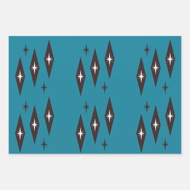 Aquamarines Diamantenmuster der 50er Jahre Geschenkpapier Set (Vorderseite)