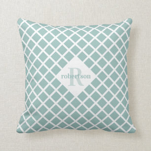 Aquamarines Diamantmuster Modernes Monogramm Kissen