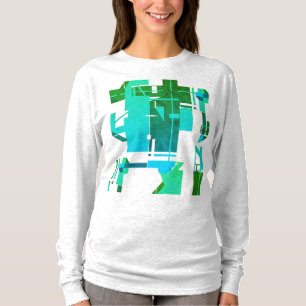 Aquamarines dunkelgrünes blaues geometrisches Abst T-Shirt