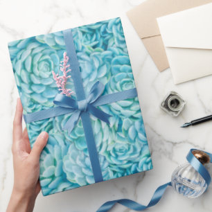 Aquamarines Echeveria-Sukkulationsmuster Geschenkpapier