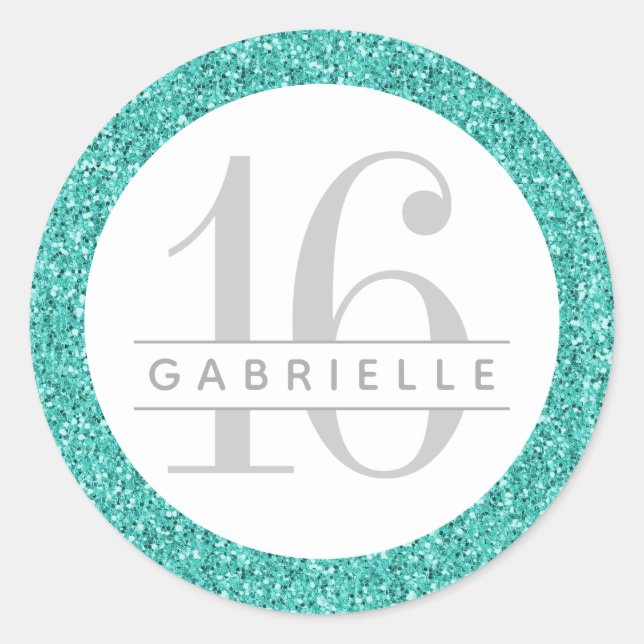 Aquamarines Ei Blue Glitzer Birthday Gefallen Aufk Runder Aufkleber (Vorderseite)