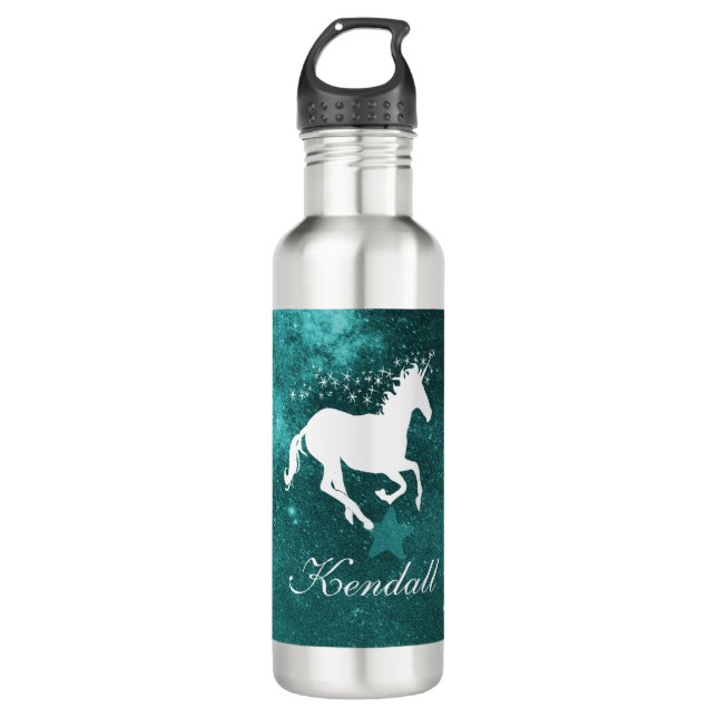 Aquamarines Einhorn Personalisiert Edelstahlflasche (Vorderseite)