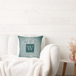 Aquamarines Elegant-Monogram-Kissen Geblüht Kissen