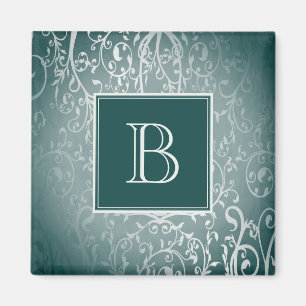 Aquamarines Elegant-Monogram-Magnet Geblüht Magnet