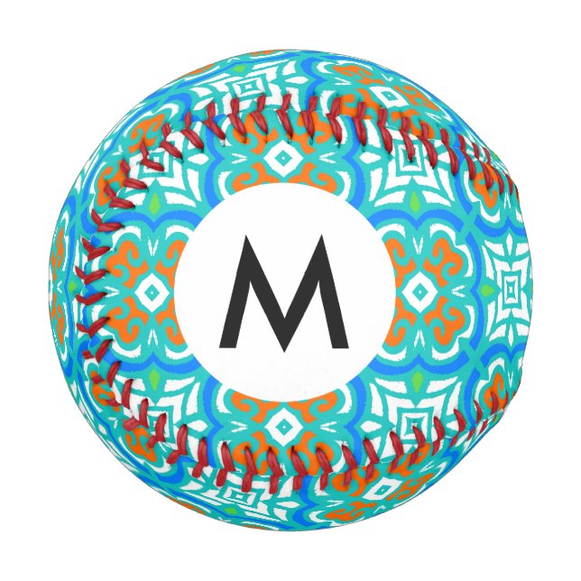 Aquamarines ethnisches Muster Baseball (Vorderseite Links)