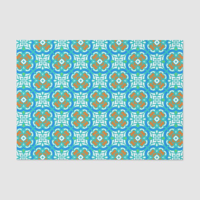 Aquamarines ethnisches Muster Seidenpapier (Vorderseite)