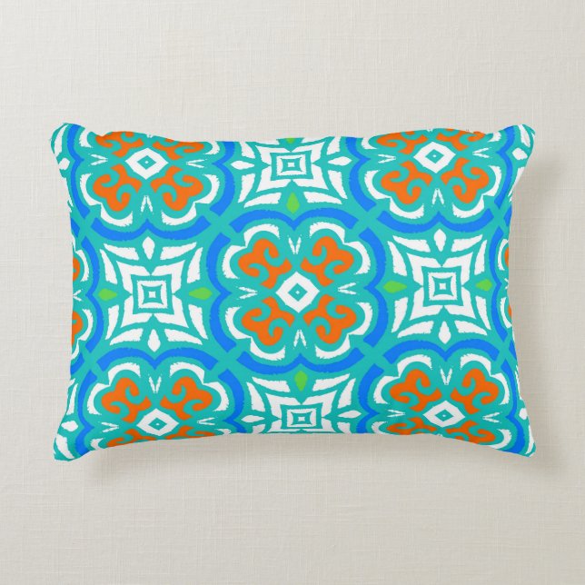 Aquamarines ethnisches Muster Zierkissen (Vorderseite)