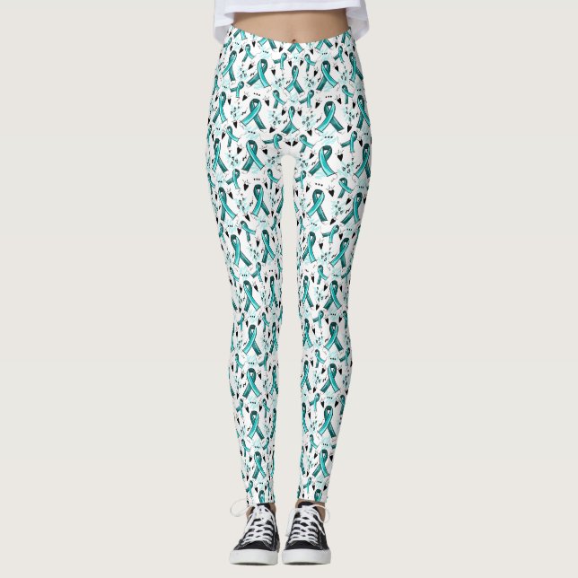 Aquamarines Farbenbewusstsein Nahtloses Muster Leggings (Vorderseite)