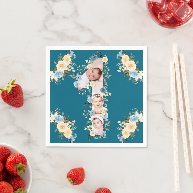 Aquamarines Foto Collage Blue Yellow Blume 1. Gebu Serviette (Beispiel)