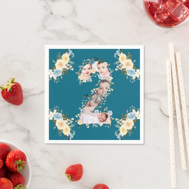 Aquamarines Foto Collage Blue Yellow Blume 2. Gebu Serviette (Beispiel)