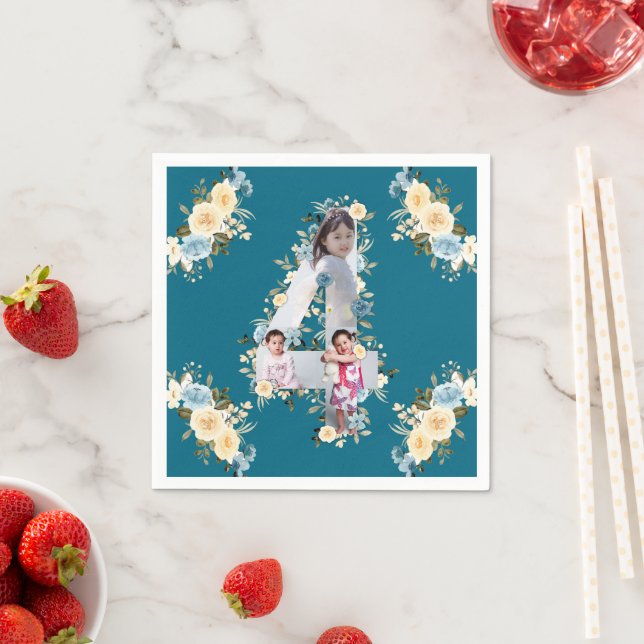 Aquamarines Foto Collage Blue Yellow Blume 4. Gebu Serviette (Beispiel)
