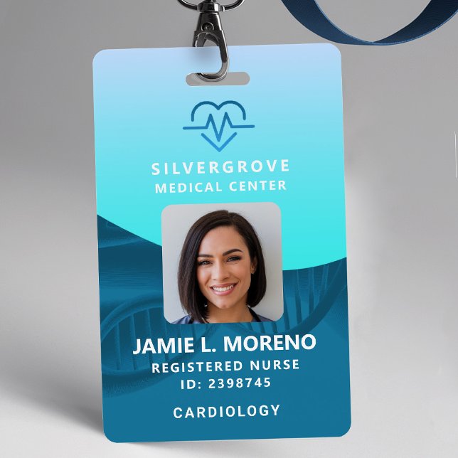 Aquamarines Foto Krankenpflege-ID Ausweis (nurse id badge custom hospital clinic medical office clinic center wellbeing blue teal ekg logo )