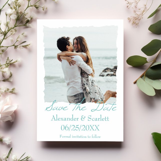 Aquamarines Foto mit gezacktem Rahmen Ankündigung  (Teal Jagged Frame Photo Save the Date)