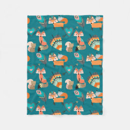 Aquamarines Fox-Muster Fleecedecke